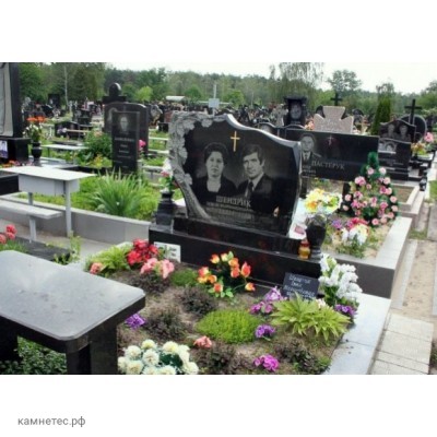 Двойной гранитный памятник с веточкой винограда